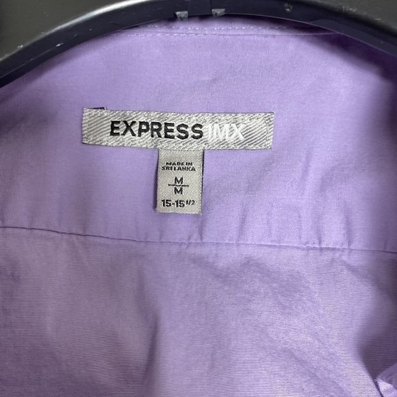 Express Men's Medium Long Sleeve Button Lavender Fitted Shirt with Stretch - Picture 8 of 9